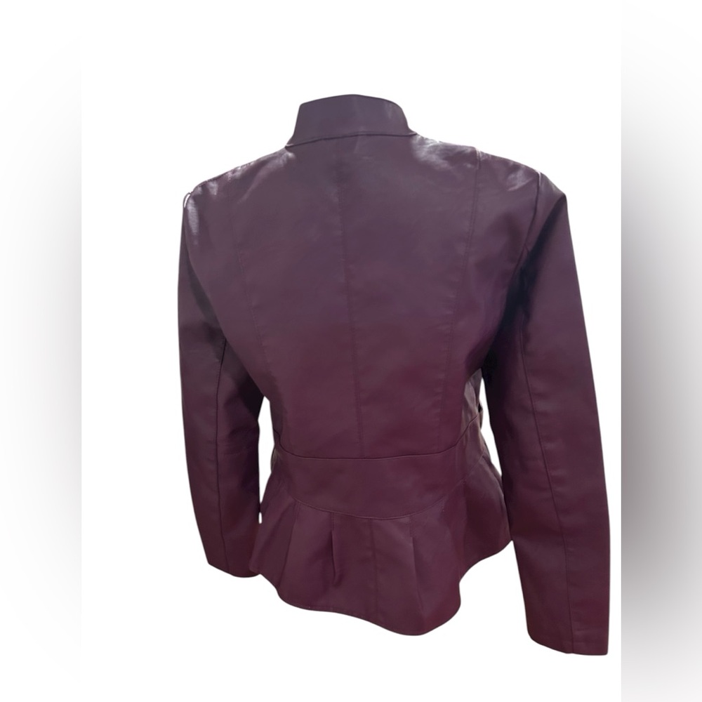 Baccini Purple Faux Leather Moto Jacket Sz M Y2K Peplum Biker - Picture 2 of 3